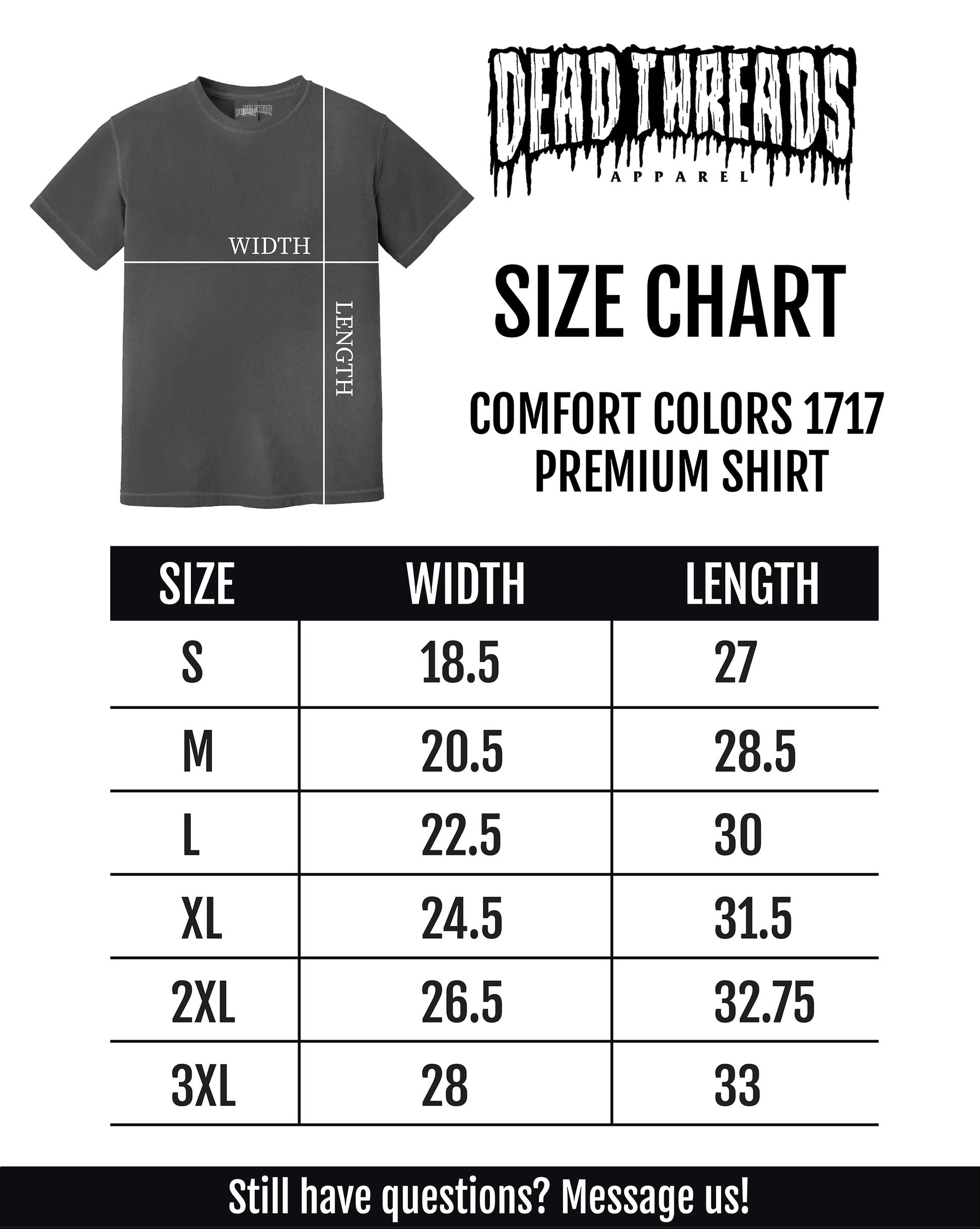 the size chart for a t - shirt