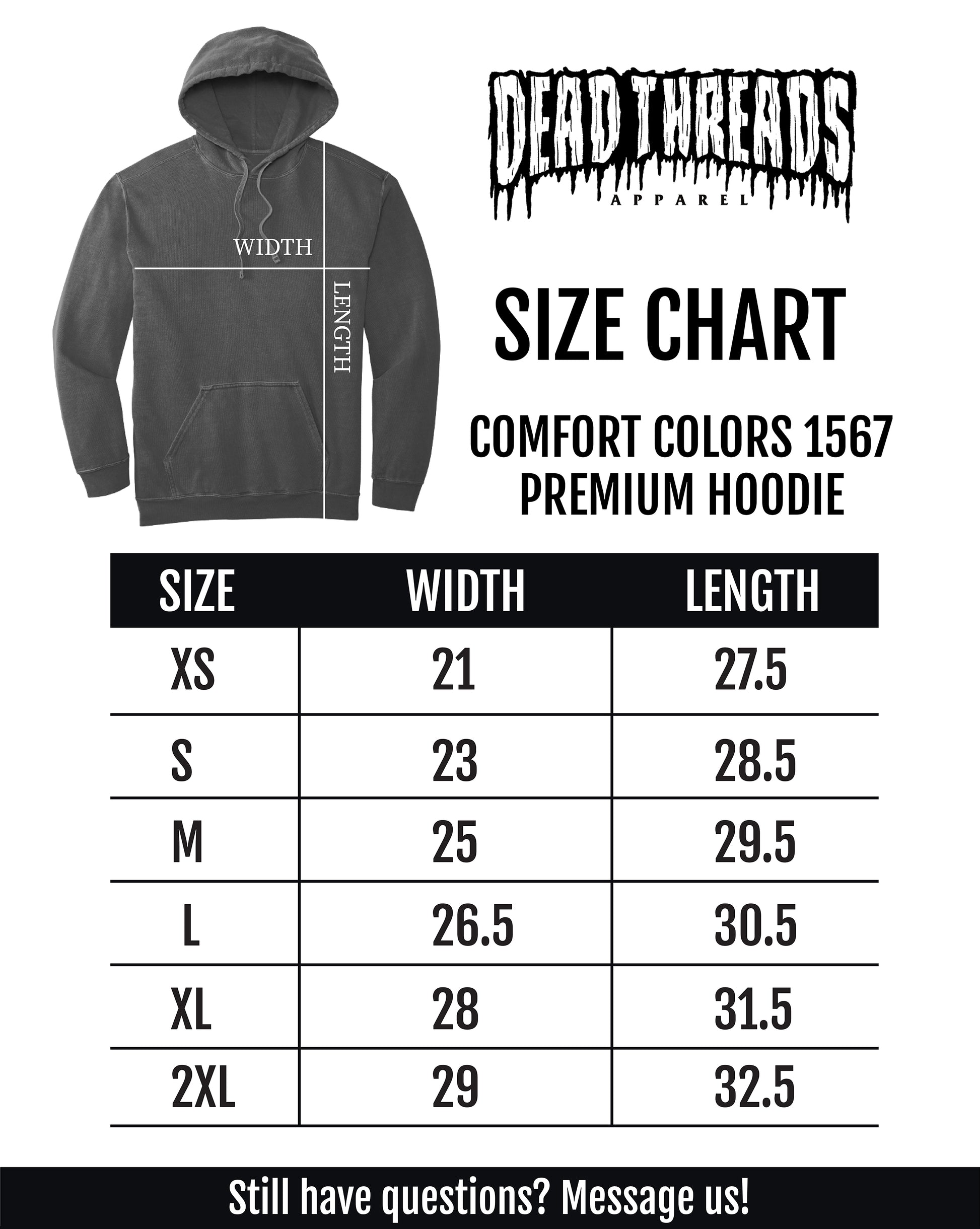 the size chart for a hoodie sweatshirt